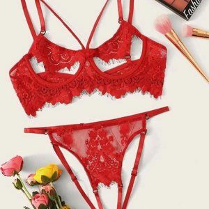 Ladies lace bra and panties 2-piece set (burgundy,S M L XL)